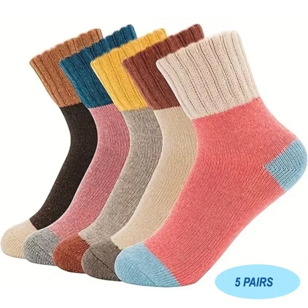 Unisex Colorful Wool Blend Crew‎ Socks 7-10 Winter Outdoor Anti-slip Pastel NEW